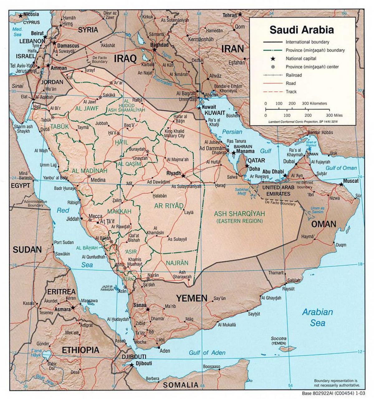 사우디 아라비아의 지도와 함께 도시 도로