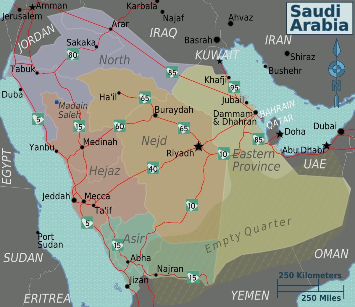 KSA 지도와 도시