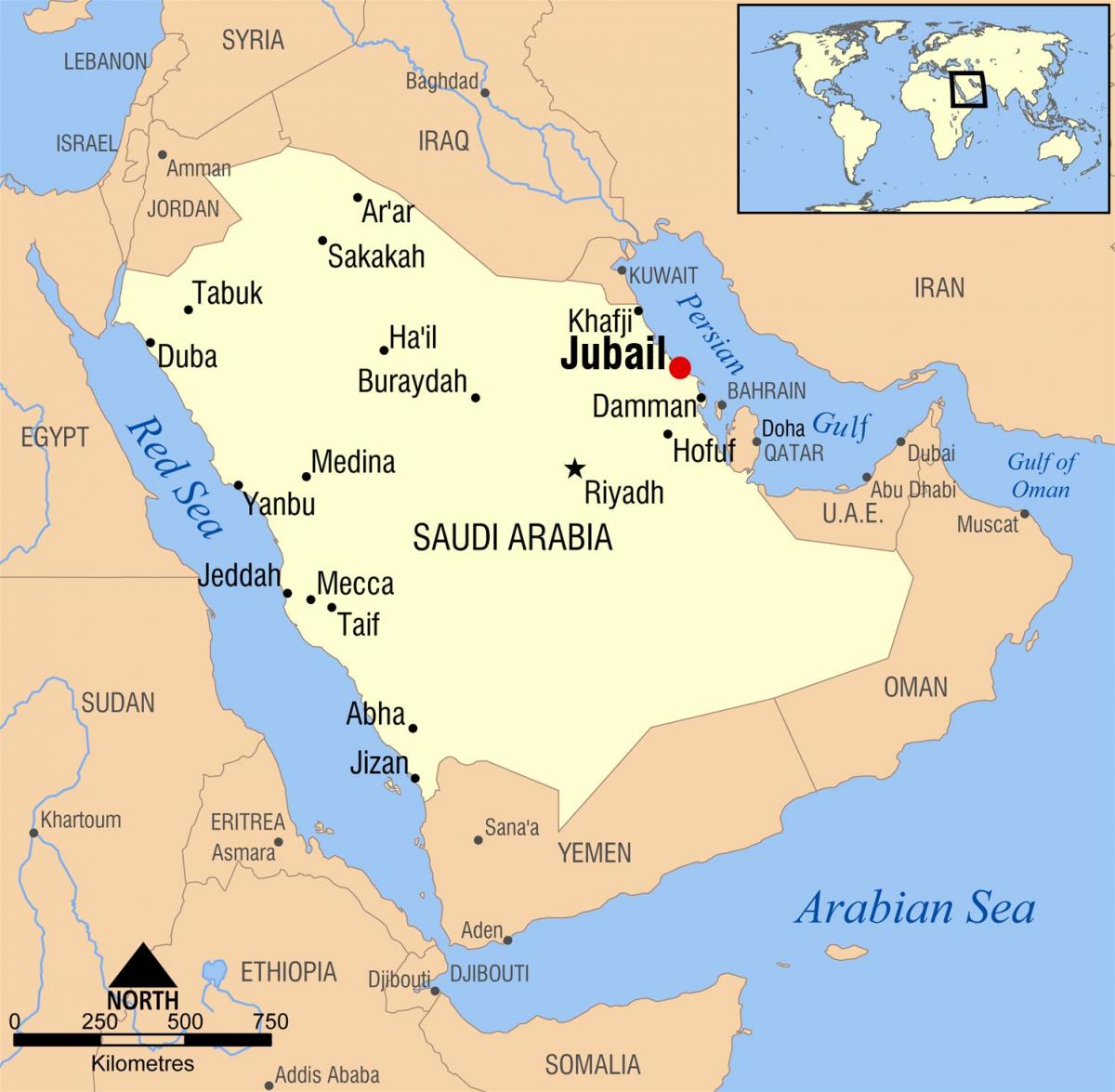 사우디 아라비아 주 베일 KSA 지도